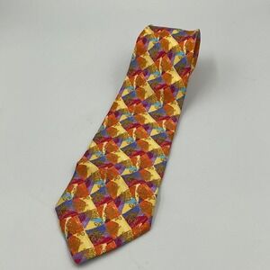 Andre Claude Canova Silk Tie Geometric Pattern Yellow Orange Purple Mens